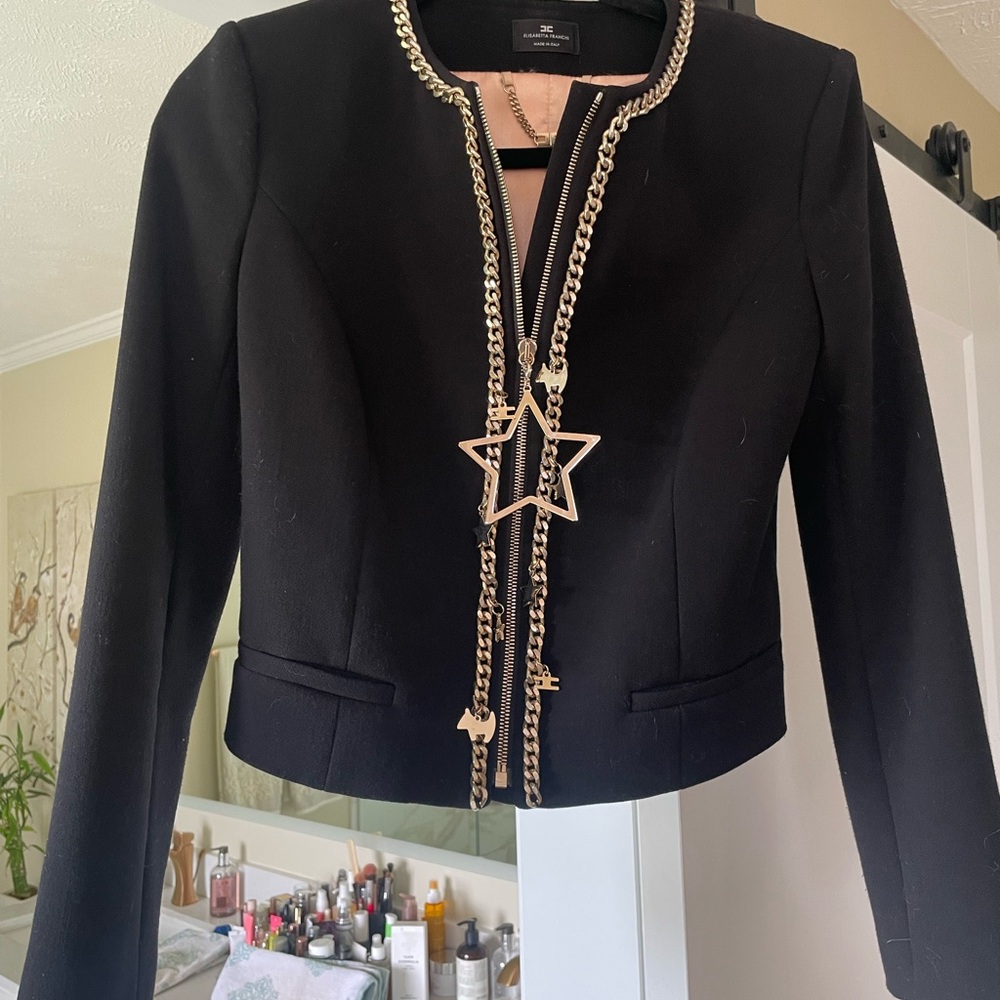 Elisabetta Franchi Black Jacket with Gold Accents
